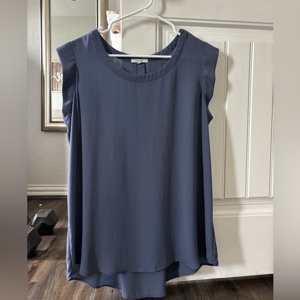 Pleione Blue Flutter Sleeve Blouse